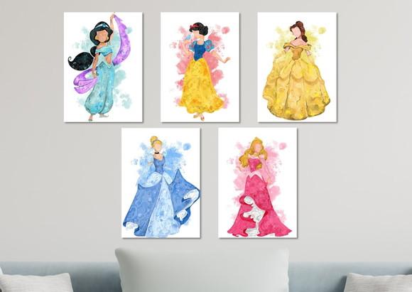 Kit 5 Placas Decorativas Quadro Princesas