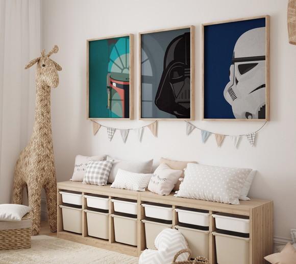 Kit 3 Quadros Decorativos Moldura Star Wars A3
