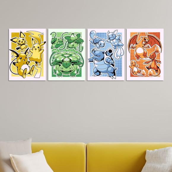 Kit 4 Placas Decorativas Quadro Pokémon Evolução Arte