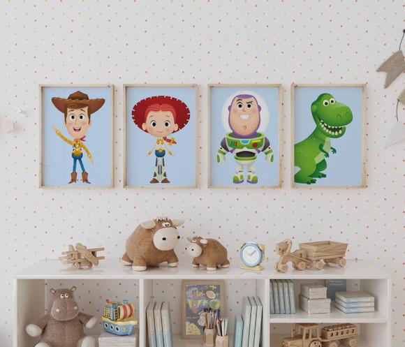Kit 4 Quadros Decorativo Moldura Toy Story Filme Premium A3