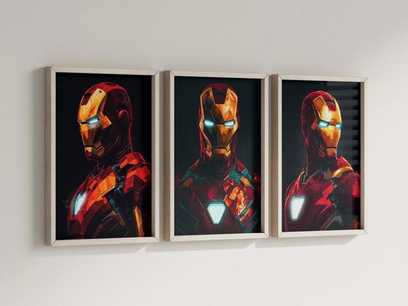 Kit 3 Quadros Decorativos Moldura Homem de Ferro Super-herói