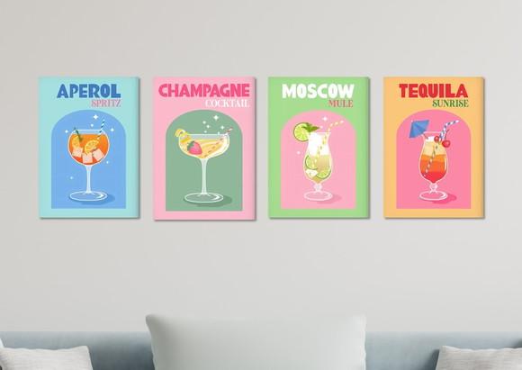 Kit 4 Placas Decorativas Quadro Drinks Bebidas Coquetel