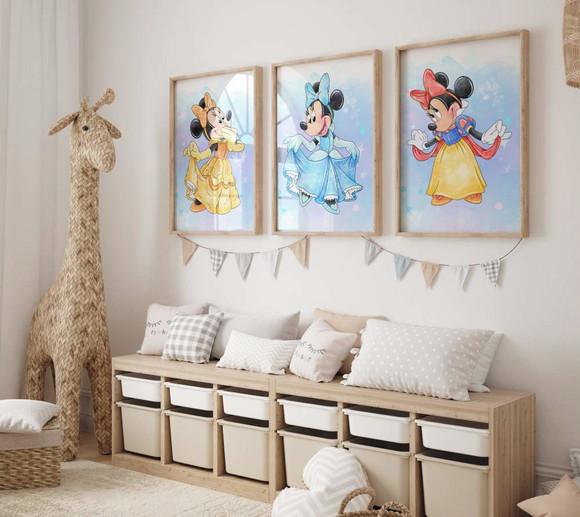 Kit 3 Quadros Decorativos Moldura Minnie Princesa a A3 34x44