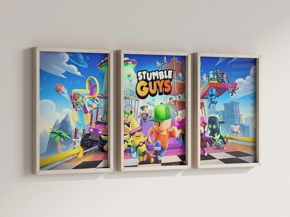 Kit 3 Quadros Decorativo Moldura Stumble Guys Decorar