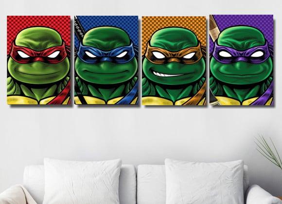 Kit 4 Placas Decorativas Quadro Tartaruga Ninjas Decorar