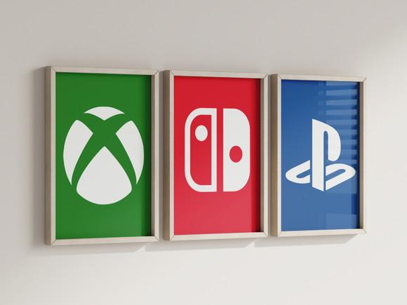 Kit 3 Quadros Decorativos Moldura Xbox Nintendo Playstation