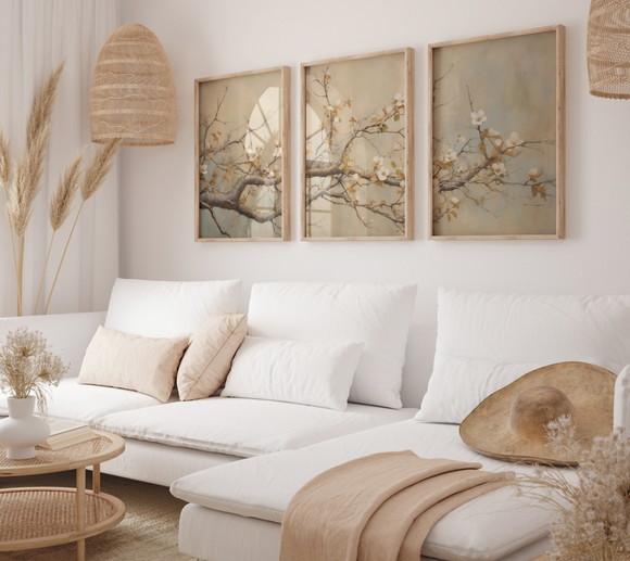 Kit 3 Quadros Decorativo Moldura Boho Floral Sala Quarto A3