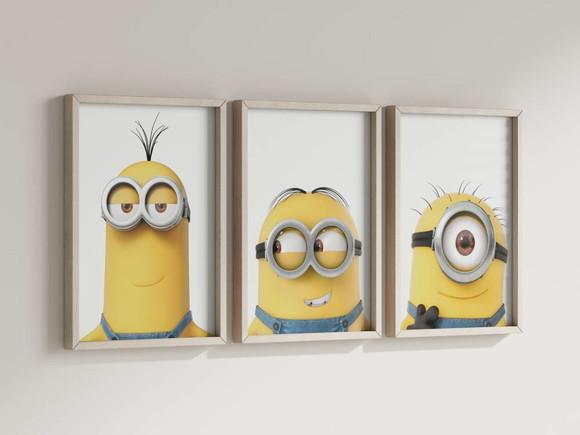 Kit 3 Quadros Decorativo Moldura Minions Filme