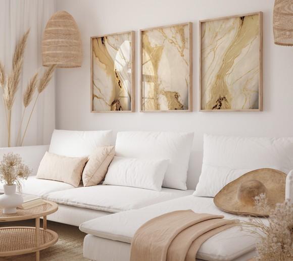 Kit 3 Quadros Decorativo Moldura Mármore Sala Quarto A3