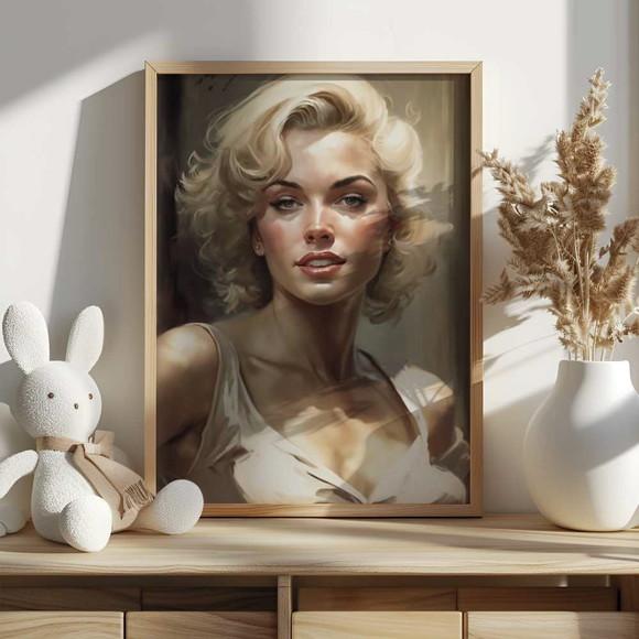 Quadro Decorativo com Moldura Marilyn Monroe Pintura A3