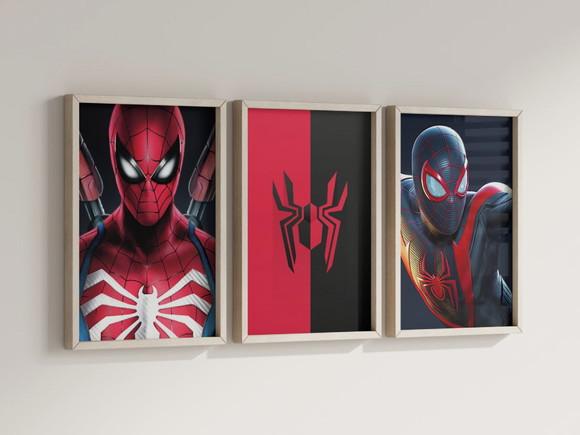 Kit 3 Quadros Decorativos Moldura Homem Aranha Video Game