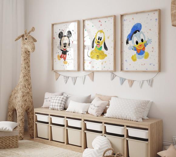 Kit 3 Quadros Decorativos Moldura Mickey Pluto Donald Grande