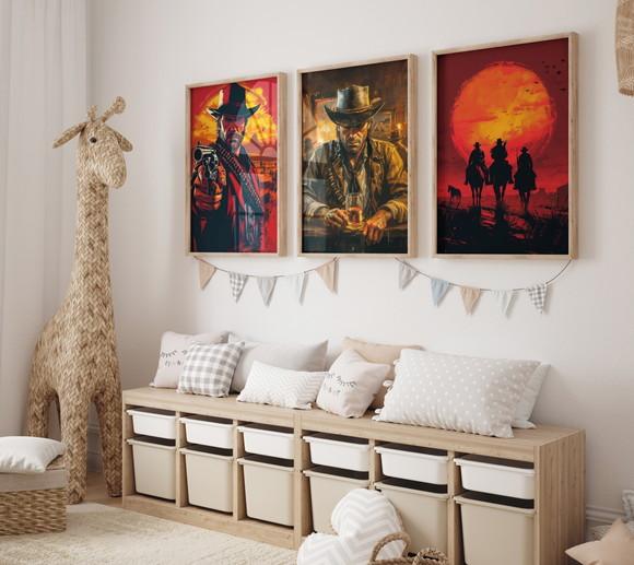 Kit 3 Quadros Moldura Red Dead Redemption Arthur Morgan A3