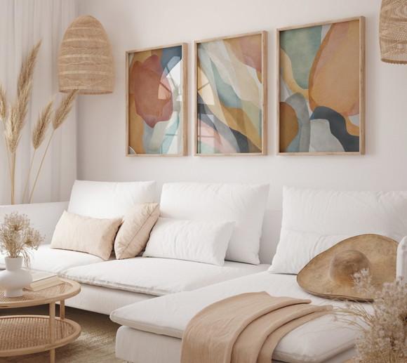 Kit 3 Quadros Decorativo Moldura Boho Pintura Sala Quarto A3