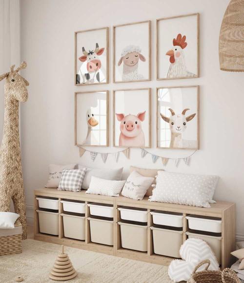 Kit 6 Quadros Decorativos Animais Tema Fazenda A3