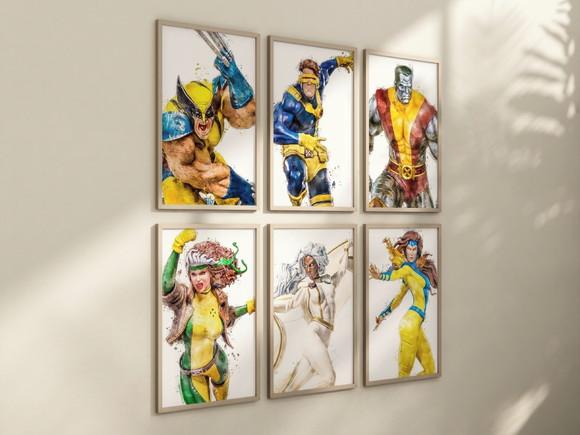 Kit 6 Quadros Decorativos Moldura X-men Personagens Decorar