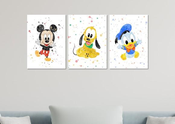 Kit 3 Placas Decorativas Quadro Mickey Pluto Donald Baby