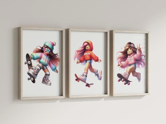 Kit 3 Quadros Decorativo Moldura Roblox Menina Premium