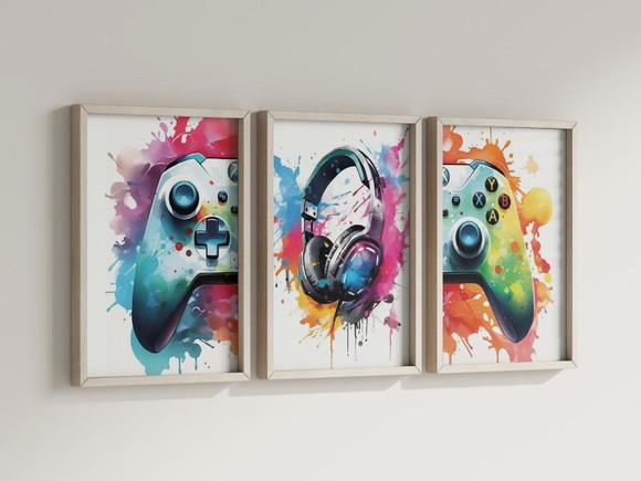 Kit 3 Quadros Decorativos Moldura Xbox Decoração Arte