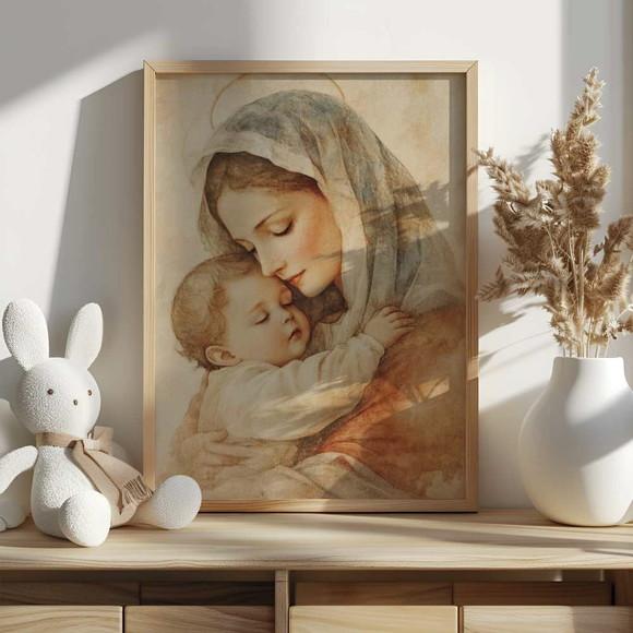 Quadro Decorativo Virgem Maria Jesus Arte Católica A3