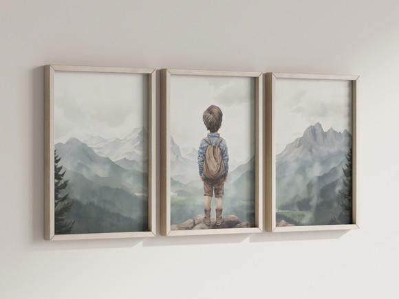 Kit 3 Quadros Decorativo Menino Aventureiro Berçário