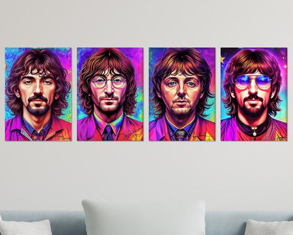 Kit 4 Placas Decorativas Quadro The Bea.tles Arte Premium