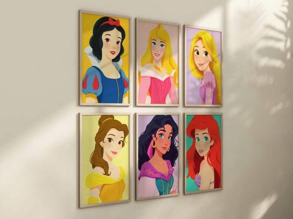 Kit 6 Quadros Decorativos Princesas Arte Moderna A4