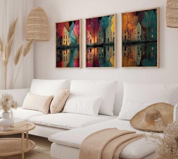 Kit 3 Quadros Decorativo Vila Aconchegante A3