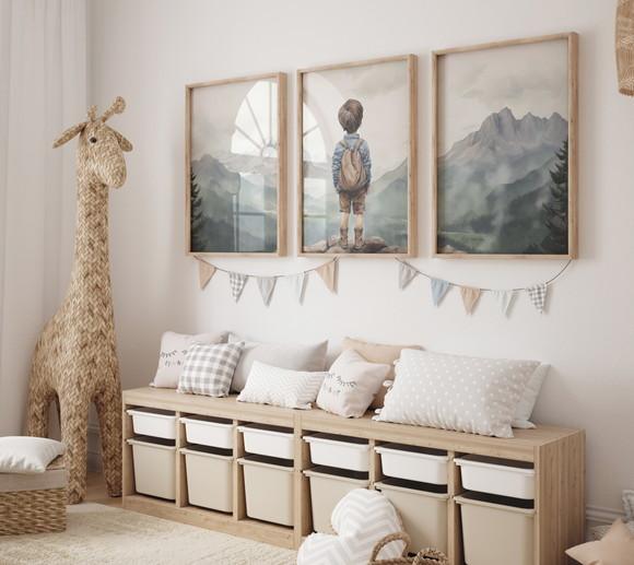 Kit 3 Quadros Decorativo Menino Aventureiro Berçário A3