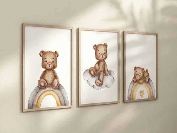 Kit 3 Quadros Decorativos Moldura Ursinho Pelúcia Berçário