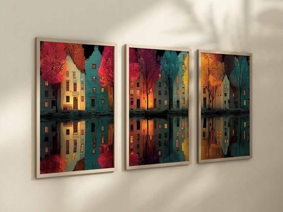 Kit 3 Quadros Decorativo Vila Aconchegante A4