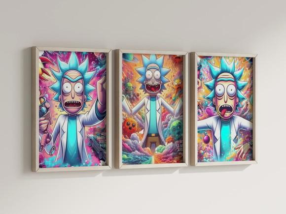 Kit 3 Quadros Decorativo Moldura Rick e Morty Decoração