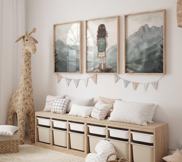 Kit 3 Quadros Decorativo Menina Aventureira Berçário A3