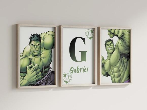 Kit 3 Quadros Decorativos Moldura Hulk Personalizado