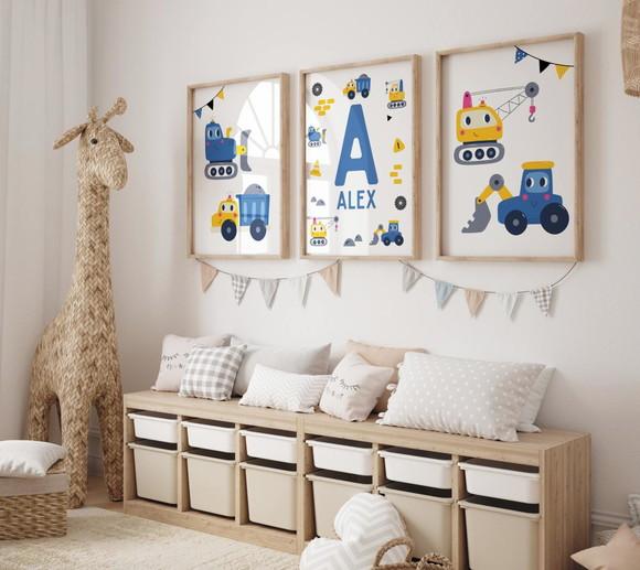 Kit 3 Quadros Carrinhos Caminhão Brinquedo Berçário A3 34x44