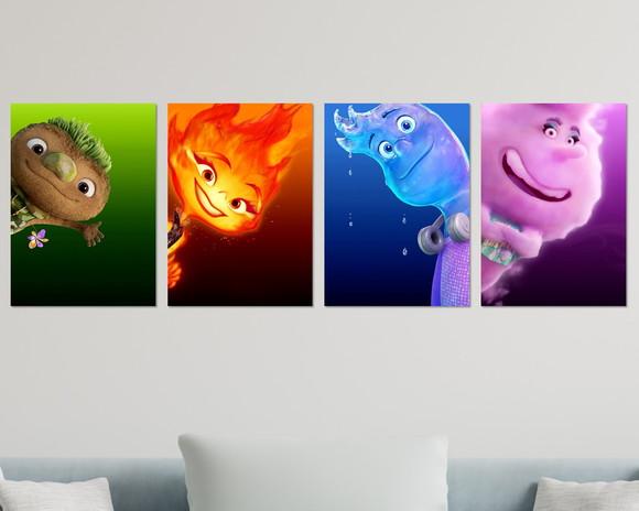 Kit 4 Placas Decorativas Quadro Filme Elemento Elemental