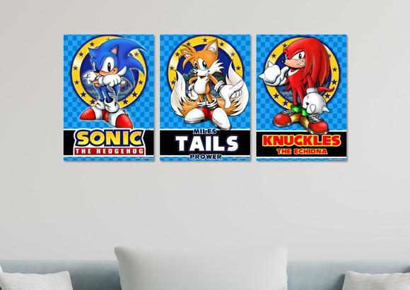 Kit 3 Placas Quadros Decorativos Sonic Tails Knuckles Arte