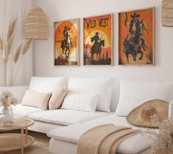 Kit 3 Quadros Decorativos Moldura Velho Oeste A3