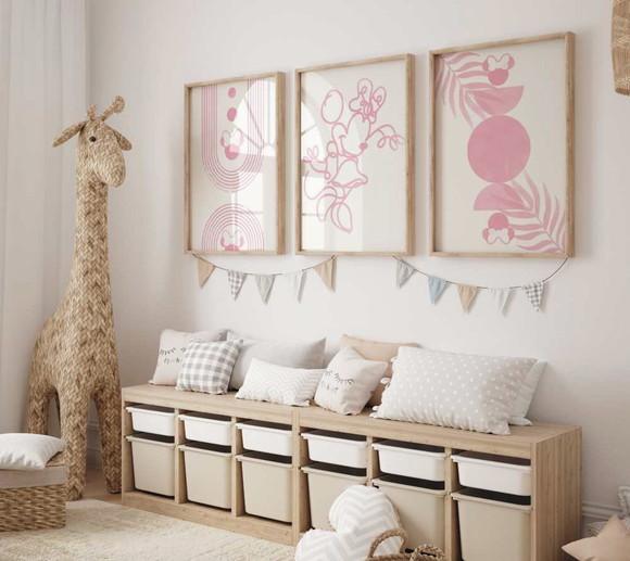Kit 3 Quadros Decorativos Moldura Minnie Princesa Boho A3