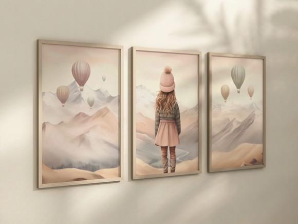 Kit 3 Quadros Decorativo Menina Aventureiro Berçário c