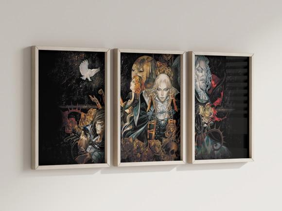 Kit 3 Quadros Decorativos Moldura Castlevania Gamer
