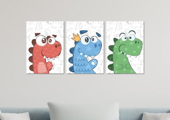 Kit 3 Placas Decorativas Quadro Dino Baby Fofinho