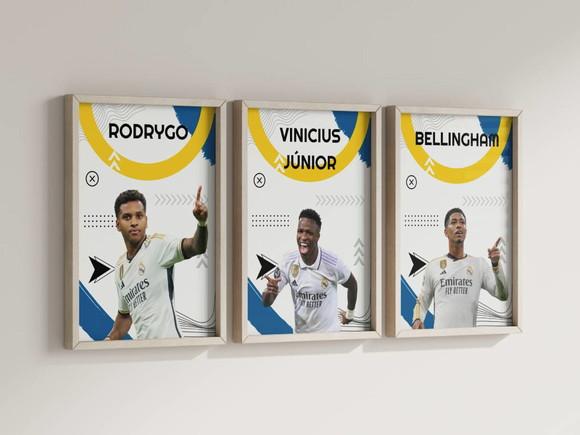 Kit 3 Quadros Moldura Real Madrid Rodrygo Vinicius Jr Bellin