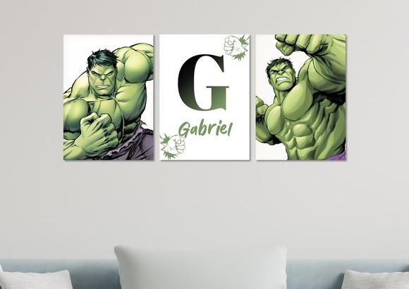 Kit 3 Placas Quadros Decorativos Hulk Super-herói Personaliz