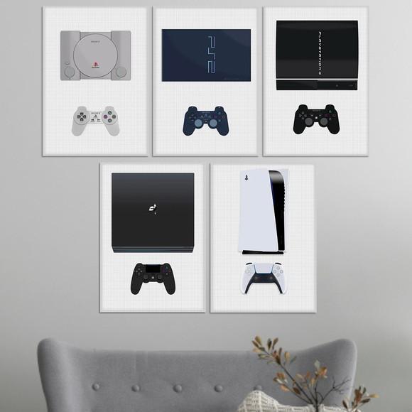 Kit 5 Placas Decorativas Quadro Playstation Decoração