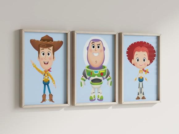 Kit 3 Quadros Decorativo Moldura Toy Story Baby Premium