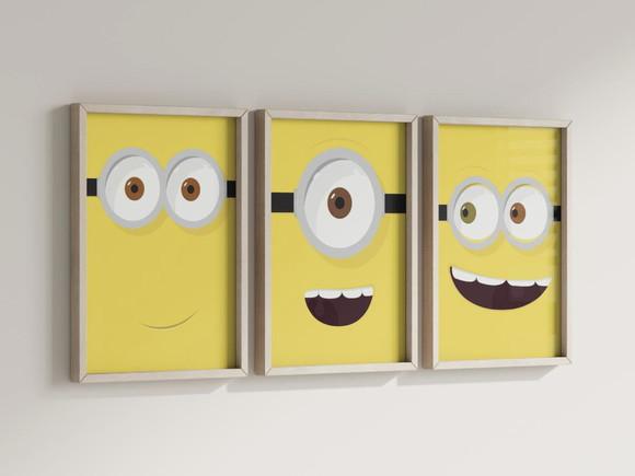 Kit 3 Quadros Decorativo Moldura Minions Filme c