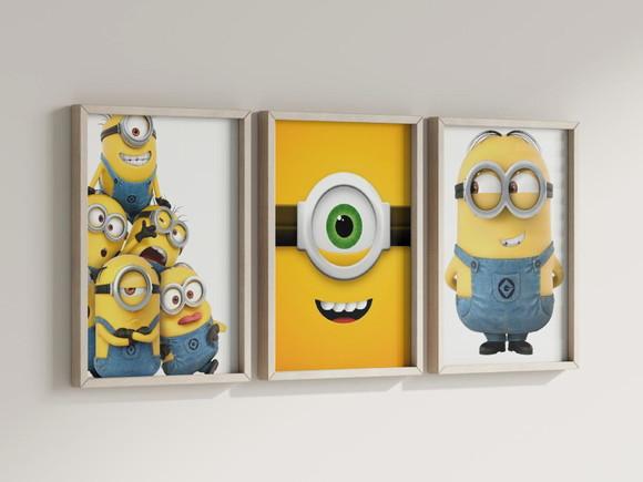 Kit 3 Quadros Decorativo Moldura Minions Filme B