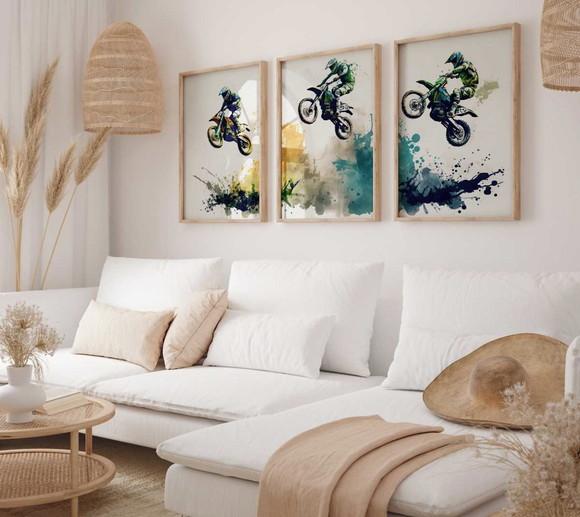 Kit 3 Quadros Decorativos Moldura Motocross Radical Grande B