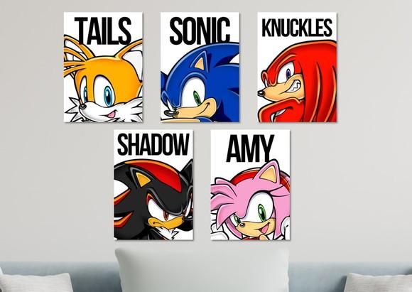 Kit 5 Placas Quadros Decorativos Sonic Personagens